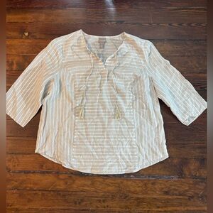 Chicos cream metallic lightweight top blouse size 16